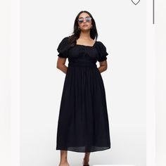 New With Tags H&M Black Midi Dress. Can Be Worn On The Shoulder Or Off! No Flaws, Never Worn Casual H&m Dress For Date Night, H&m Summer Midi Dress, Casual Short Sleeve Midi Dress By H&m, H&m Midi Dress For Day Out, H&m Midi Dress For Brunch, H&m Midi Dress For Date Night, H&m Midi Length Dress For Day Out, H&m Short Sleeve Midi Dress For Daywear, Fitted Midi Dress By H&m For Vacation