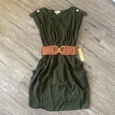 Brand New! Great Casual Dress For Summer New To Poshmark? Use My Code Christieleeoc To Save $10! Summer Khaki Mini Dress For Workwear, Summer Khaki Mini Dress For Work, Summer Workwear Khaki Mini Dress, Casual Mini Dress With Belt For Day Out, Chic Khaki Mini Dress For Summer, Casual Belted Mini Dress For The Beach, Casual Olive Mini Dress, Casual Belted Mini Dress For Work, Olive Fitted Casual Dress