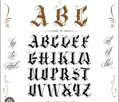 an old fashioned alphabet with ornate calligraphy and decorative font, all in different styles