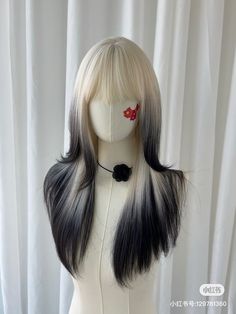 White Hair With Black Tips, Dye Hairstyles, Oreo Hair, Pop Hair, Kawaii Wigs, Retro Photography, Hair Up Styles