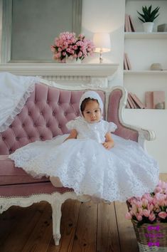 White baptism dress it’ll surely become a would be the perfect outfit for christening or birthday . So if you were looking for something charming and timeless, you've just found. Because of the highest quality standards we emphasize and the premium materials we use - it  becomes a unique and memorable Baby Shower Gift. The top of dress is made of quality satin with nice guipure flowers.There are also long sleeves with guipure.     The skirt is puffy with lots multiple layers of tulle. The bottom White Princess Dress With Lace Trim For Baptism, Princess Dress With Lace Bodice For Baptism, White Baptism Dress With Ruffles For Church, White Ruffled Baptism Dress For Church, White Christening Dress, Girl Baptism Dress, White Baptism Dress, Baby Blessing Dress, Newborn Girl Dresses