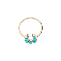 A delicate, minimalist design, that is a friend to our Lucky Baby Horseshoe Pendant, this lucky horseshoe ring reminds us of the luck we enjoy and luck we seek. Made in 10k gold and accented with turquoise cabochon stones, this ring is perfect to wear on its own or pair with your ring collection. Measures approximately 0.5" in height and weighs 8.3 grams. Ring band is 1.9mm thick. Solid 10k gold with Turquoise stones. Whole sizes 6, 7, and 8 available only. Cannot be made in custom sizes. NOTE: Valentines Gift Guide, Win Gift Card, Horseshoe Ring, Horseshoe Pendant, Lucky Horseshoe, Personalized Pendant, Ring Collection, Birthstone Pendant, Turquoise Stones