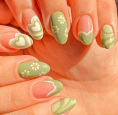 Cute Green Flowers Heart Medium Oval Press On Nails. Fashion-Leading, Long-lasting, reusable, and remarkable. Get the salon nails look for a fraction of the salon cost. Just $11.99! Order now! #EasterNails #SpringNails #ShortNails #GelNails #NailArt #EasterNailArt #SpringNailArt #PastelNails #EasterColors #EasterStyle #EasterFashion #SpringTrends #EasterMagic #EasterCheer #EasterInspiration #NailIdeas #Manicure#EasterCrafts#SpringDecor#EasterEggs#EasterBunny#EasterGifts#SpringFashion#SpringAcce Hippie Nails, Pretty Gel Nails, Nails Polish