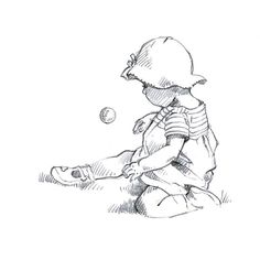 a drawing of a child playing with a ball