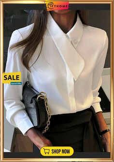 Long Sleeve Plain Regular Fit Top White Formal Shirts For Women, Ladies Fashion Dresses, Office Shirts, Detail Couture, Women Blouses Fashion, Stylish Blouse, Elegant Blouses, Moda Vintage, Work Attire