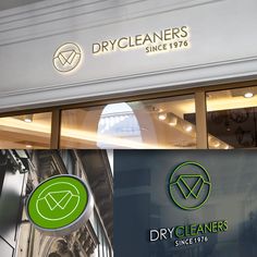 the logo for dry cleaners since 1876 is displayed in front of a store window