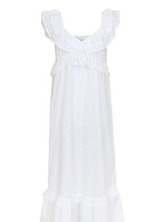 Calf-length dress in soft cotton embroidered fabric. Frill-trimmed v-neckline, lace detail below chest, sleeveless, and a softly ruffled hem. Unlined. - Available in 2 colors- Midi- Sleeveless- Pintucking- V-neckline Calf Length Dress, Lace Detail, No Frills, Night Gown, Trim, Embroidery, Lace, Fabric, Color