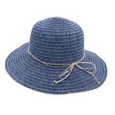 Dark denim ribbon lampshade style hat. Double twisted straw tie with bow. Ribbon inner band with drawstring. Shapeable brim, 3.5" wide. UPF 50+ rated. Packable, crushable. One size. 100% polyester. Bow Ribbon, Wide Brimmed Hats, Sun Hat, Dark Denim, Wide Brimmed, Black Media, Upf 50, Hat Fashion, Sun Hats