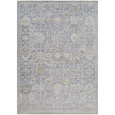 an area rug with blue and beige colors