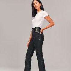 Nwt. Leather Material Has Stretch. Bought In Another Size And Loved Them, Super Comfy! Jean Color, Leather Jeans, Abercrombie And Fitch Jeans, Mixing Fabrics, Leather Material, Colored Jeans, Straight Jeans, Abercrombie Fitch, High Rise