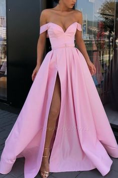 Floor Length Off-the-shoulder Pink A-Line Evening Dress Prom Gown Blush Pink Prom Dresses, Off The Shoulder Prom Dresses, Lilac Prom Dresses, Split Prom Dresses, Off Shoulder Evening Dress, Prom Dresses Long Pink, Prom Inspo, Diamond Princess, Deb Dresses