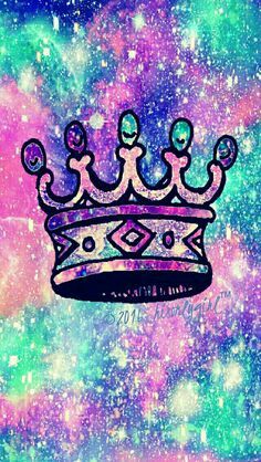 a drawing of a crown on top of a colorful background with space in the background