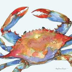 a watercolor painting of a blue crab