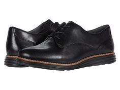 Cole Haan Original Grand Plain Oxford - Women's Shoes : Black Leather : Keep a smart look with the Cole Haan Original Grand Plain Oxford featuring a lace-up leather upper with a synthetic sneaker outsole. Finished with traditional oxford detailing, these &amp,#216,riginalGrands bring the A-game with ridged soles containing concealed GRANDF&amp,#216,AM, for a supremely comfortable fit from boardroom to dinner meeting. Textile lining with an EVA footbed and midsole providing extra comfort and cush Casual Black Goodyear Welted Oxfords, Black Leather-lined Oxfords For Work, Semi-formal Black Oxfords With Rubber Sole, Black Low-top Oxfords With Stitched Sole, Blue Leather Flats, Goyard Tote Bag, Black Leather Slip-on Oxfords, Cole Haan Women, Women Oxford Shoes