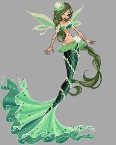 a drawing of a mermaid with green hair