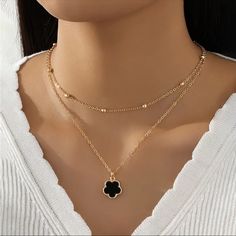 Elegant Dual-Layer Clover Pendant Necklace. Choice Of Black Or White Clover. White Clover, Clover Pendant, Clover Necklace, Womens Jewelry Necklace, Black Red, Red White, Red And White, Black And Red, Jewelry Necklaces