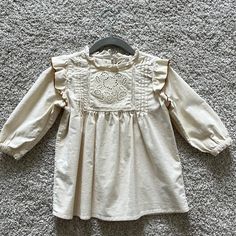 Nwt Size 12-18m (Runs Large Imo) Cream & Brown Color Ruffle & Embroidered Detail Corduroy Material Button Back Cute Zara Dresses For Fall, Fall Playtime White Dress, Cute Cream Fall Dress, Off White Long Sleeve Ruffle Dress, Zara Dresses With Button Closure, Zara Cotton Dress With Button Closure, Zara Beige Cotton Dress, Zara Kids Summer, Zara Polka Dot Dress