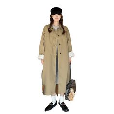 TAVIMART - Khaki Trench Coat Women's Mid-Length Spring and Autumn New High-Grade Coat Small British Style Coat Korean Style Fabric Name Cotton Main Fabric Composition Cotton Main Fabric Component 2 Polyester (polyester Fiber) Collar Type Lapel Sleeve Length Long Sleeve Year/season Of Listing Fall 2024 Color Khaki Size S/m/l/xl Style Type Temperament Commuting Sleeve Type Regular Sleeve Main Fabric Component Content 90% (inclusive)-95% Style British Style Applicable Age Group Adult Applicable Gen Khaki Long Single Breasted Outerwear, Single-breasted Long Khaki Outerwear, Long Single-breasted Khaki Outerwear, Long Khaki Single-breasted Outerwear, Long Khaki Outerwear For Work, Oversized Solid Khaki Outerwear, Coat Korean Style, Coat Korean, Khaki Trench