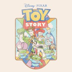 the disney pixar toy story is shown in this cartoon book cover art print