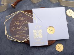 wedding stationery with gold foil and white paper