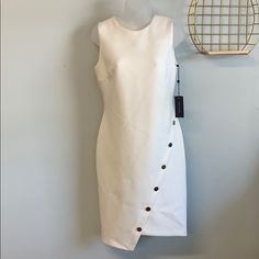 Tommy Hilfiger White/Ivy Dress With Gold Buttons Size 6 Does Have 2 Small Stains Review Pictures But This Item Is New Elegant Tommy Hilfiger Midi Dress For Summer, Elegant Tommy Hilfiger Summer Midi Dress, Tommy Hilfiger Elegant Summer Midi Dress, Fitted Sleeveless Dress With Side Buttons, White Tommy Hilfiger Dress For Work, Tommy Hilfiger White Dress For Work, White Tommy Hilfiger Summer Dress, Spring White Tommy Hilfiger Dress, Elegant Tommy Hilfiger Midi Dress For Spring