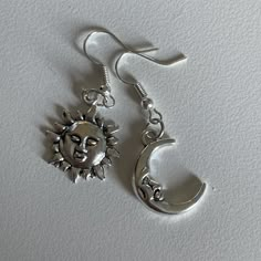 Silver Dangle Drop Earrings! A Pair of the Sun and the Moon Sun And Moon Design Dangle Earrings For Summer, Sun And Moon Earrings, Jewlery Earrings, The Sun And The Moon, Sun And The Moon, Dope Jewelry, Funky Jewelry, Moon Earrings, Sun And Moon