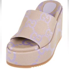 Gucci Canvas Purple Jumbo Printed Platform Espadrilles. New In Box With Dustbag And Tags. Gucci Leather Wedge Sandals For Summer, Chic Gucci Platform Wedge Sandals, Gucci Wedge Sandals With Platform Heel, Chic Gucci Summer Wedge Sandals, Gucci Platform Wedge Sandals, Gucci Summer Wedge Sandals, Gucci Summer Wedge Heel Sandals, Gucci Designer Wedge Sandals With Round Toe, Gucci Open Toe Platform Wedge Sandals