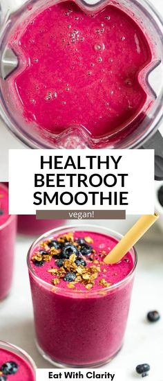 healthy beetroot smoothie with blueberries and yogurt