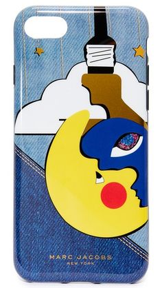 a phone case with a painting on it's back and an image of a moon