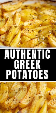 Authentic Greek potatoes freshly roasted in the oven. Lemon Greek Potatoes, Roasted Greek Potatoes, Greek Roasted Potatoes, Lemon Roasted Potatoes, Greek Chicken And Potatoes, Greek Lemon Potatoes, Potatoes In Oven, Greek Lemon Chicken