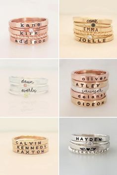 Looking for stackable kids name rings for moms, but can't find exactly what you like? Create your own name ring stack that fits your needs! These gold name rings personalized jewelry are perfect as a jewelry gift for new mom or christmas gifts for mom! Create your own unique name ring stack here! Custom Name Gold Stackable Rings In Sterling Silver, Minimalist Customizable Sterling Silver Stackable Rings, White Sterling Silver Personalized Stackable Rings, Customizable Rose Gold Stackable Rings, Customizable Sterling Silver Stackable Rings As Gift, Personalized Rose Gold Stackable Rings In Sterling Silver, Customizable Sterling Silver Stackable Rings For Gifts, Sterling Silver Stackable Rings With Custom Name, Customizable Gold-colored Stackable Rings In Sterling Silver