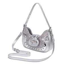 Chic silver shoulder bag featuring an eye-catching oval buckle and textured accents Size: 27*6*18 cm / 10.6*2.4*7.1 in Material: Vegan Leather Y2k Black Aesthetic, Y2k Blue Aesthetic, Fur Boots Outfit, Aesthetic Store, Indie Aesthetic Outfits, Y2k Fashion Outfit, Hello Kitty Y2k, Girl Aesthetics, Aesthetic Stores