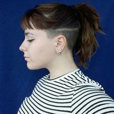 360 Undercut, Fringe Ideas, Badass Haircut, Queer Haircut, Punky Hair, Ponytail With Bangs, Hair Dye Tips