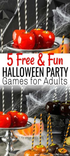 halloween party games for adults with text overlay that reads, 5 free and fun halloween party games for adults