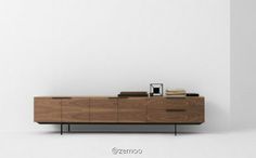 the sideboard is made out of wood and metal