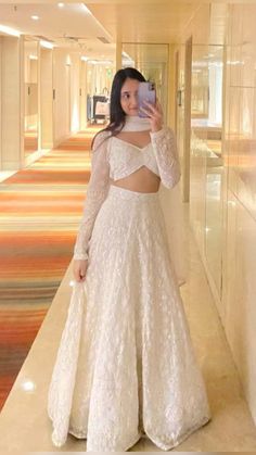 White lehenga, Indian outfit, chudidhar Sweetheart Neckline Blouse Lehenga, Diwali Party Outfit Indian, White Dress Mirror Selfie, Lehnga Designs Indian Weddings Simple, Party Wear Blouse Design, Farewell Poses, Lavender Lehenga, Kathak Dance, Creating Outfits