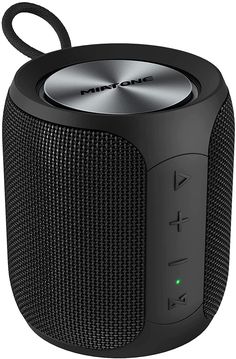 the new bluetooth speaker is black and has an oval button on it's side