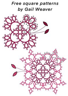 two pink flowers with the words free square patterns by gailweaverr on them