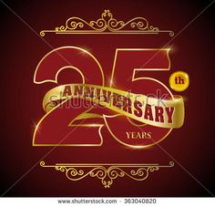 an anniversary logo with the number twenty two years in gold on a dark red background