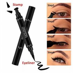 Piece Double-Ended Eyeliner Shape Stamp Pen, Waterproof Long Lasting Eye Decoration Cosmetic Black 3 pieces. One side is eyeliner pencil, one side is eyeliner stamp. This allows you to get rid clutter and make one purchase because you do not need a messy brush, pencil and ink allowing you to complete cat wing eye makeup with one too.Made from safe and gently ingredient material. It is suitable for all type skin.You can be confident that you will not have panda eyes because you can party all nigh Wing Eye Makeup, Eyeliner Stamp, Eyeliner Shapes, Maybelline Tattoo, Gel Eyeliner Pencil, Waterproof Eyeliner Pencil, Winged Eye, Panda Eyes, Kohl Eyeliner