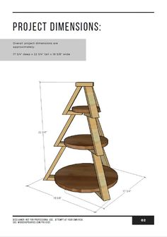 a wooden shelf with three shelves and measurements