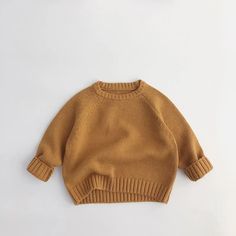 Toddler Solid Color Loose Relax Sweater – MiniOlie Kids Wardrobe, Thick Sweaters, Boys Sweaters, Hand Knitted Sweaters, Fall Kids, Sweater Vintage, Round Neck Sweaters, Yellow Sweater, Sweater Material