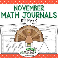 the november math journal for prek students with a turkey on it's cover