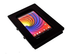 an image of a tablet in a black box on a white background with the screen open