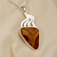 Laguna Agate Champagne Diamond Pendant Necklace in by GKJdesigns Elegant Carnelian Necklace With Polished Finish, Elegant Agate Pendant Jewelry, Elegant Brown Necklace With Polished Finish, Elegant Carnelian Necklace With Large Pendant, Elegant Agate Jewelry With Gemstone Accents, Elegant Agate Jewelry For Anniversary, Brown Polished Agate Jewelry, Elegant Teardrop Agate Necklace, Elegant Brown Jewelry With Polished Finish