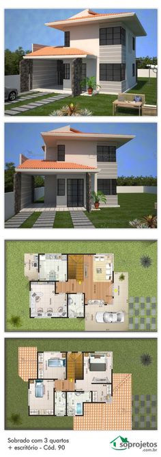 two story house plans with different levels and floor plans for each room in the house