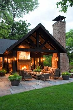 50+ Creative Covered Patio Ideas Attached to House with Fireplace Gable Back Porch Patio, Outdoor Rooms Attached To House, Covered Deck Off Back Of House, Patio Roof Ideas Attached To House, Covered Patio Design Ideas, Backyard Patio Cover, Colonial Farmhouse Exterior, Outdoor Wood Burning Stove, Beauty Out Of Ashes