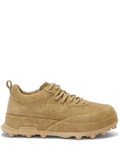 sand beige calf suede panelled design perforated toebox round toe front lace-up fastening pull-tab at the heel branded insole chunky rubber sole Tom Hardy Photos, Sand Beige, Suede Sneakers, Jil Sander, Sanders, Mens Shoes Sneakers, Calf Leather, Fashion Shoes, Men's Shoes