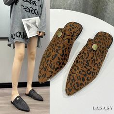 Lasaky - Stylish Pointed Toe Mule Sandals - Womens Denim Slides Flat Shoes Summer Casual Slippers With Pointed Toe, Casual Summer Slippers With Pointed Toe, Casual Pointed Toe Slippers For Summer, Casual Spring Slippers With Pointed Toe, Casual Synthetic Mules For Fall, Casual Brown Flat Mules, Brown Pointed Toe Casual Sandals, Casual Brown Pointed Toe Sandals, Casual Pointed Toe Mules