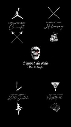 the logos for different types of knives and knives are shown in white on black background